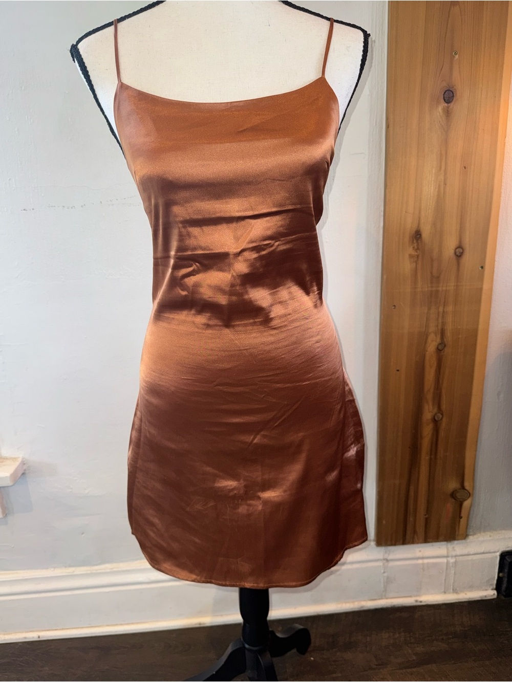 Meshki Satin Slip Dress in Copper